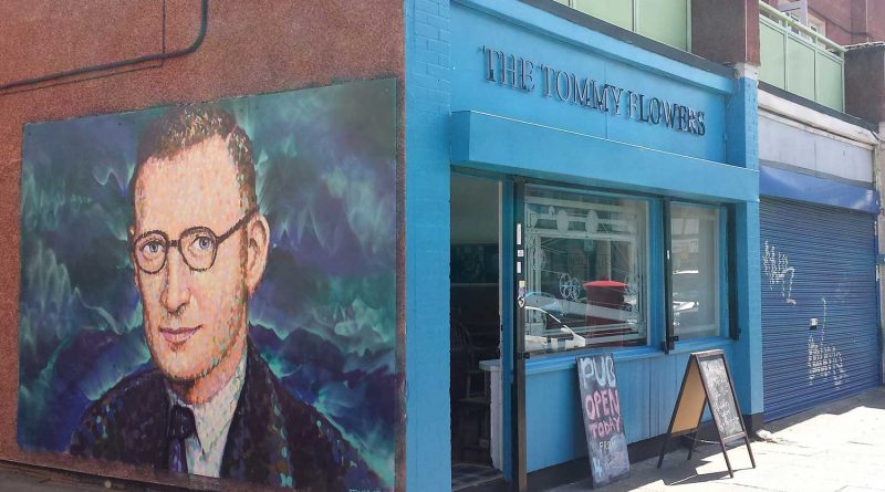 The Tommy Flowers Pub with the Tommy Flowers Mural round the corner