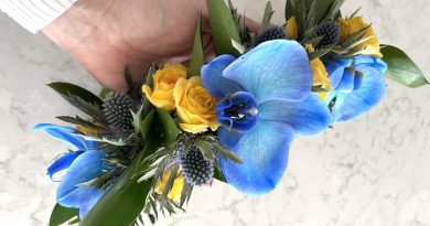 A floral headdress created by Canary Wharf florist Zoe Burton to raise money for Ukraine