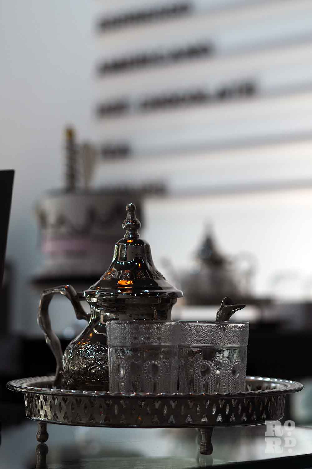 Moroccan teapot, Cafe La Chi, Pennyfields, Poplar, East London.