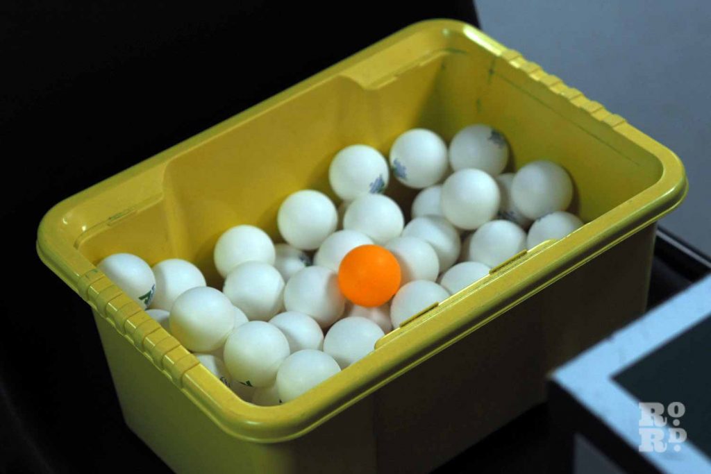 A box of ping pong balls at the Chinese Association of Tower Hamlets in Limehouse.