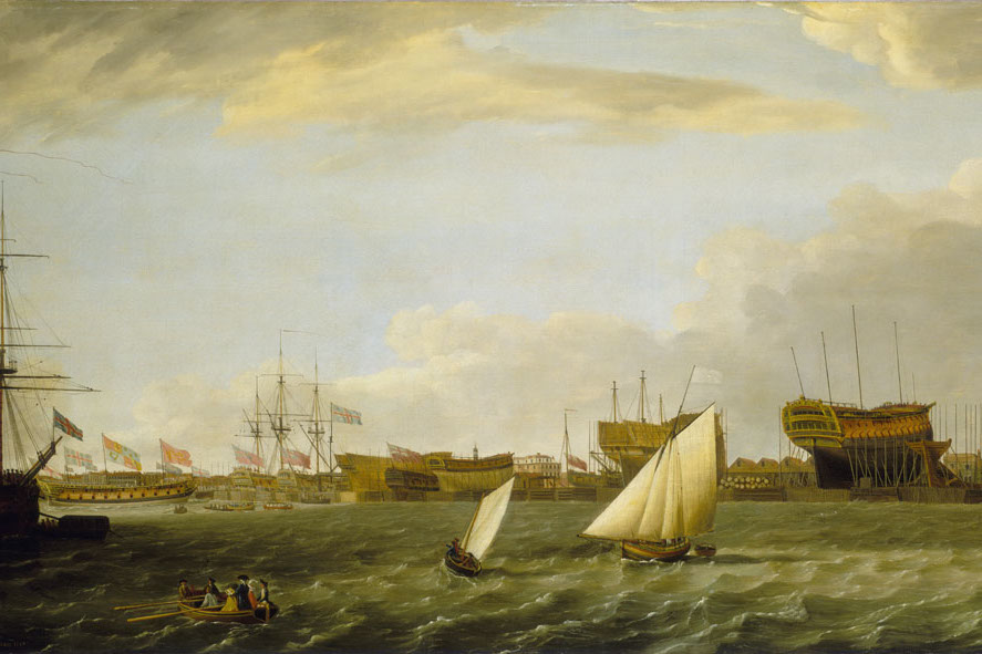 Picture of Blackwall where the Jamestown Colony expedition set off. Painting is from the 18th century showing the ships on the Thames.